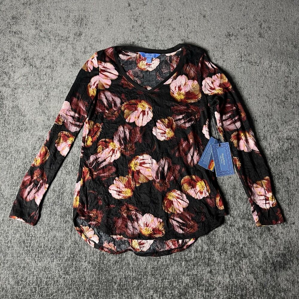 Simply Vera Vera Wang | Crinkle Watercolor Floral Long Sleeve Top | PS